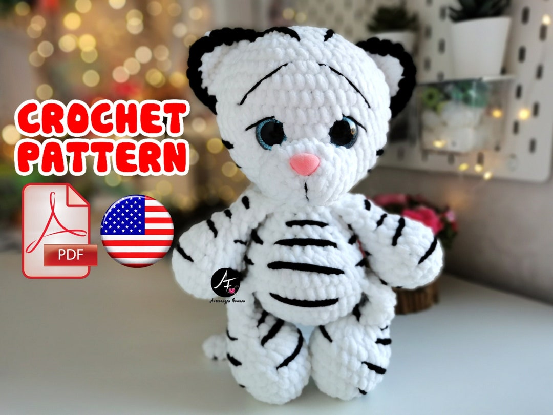 White Tiger Crochet Pattern PDF English Plush Stuffed Tiger Etsy