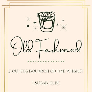 Old Fashioned, Cocktail Recipe, Digital Print, Wall Art, Digital Download, Instant Art Download
