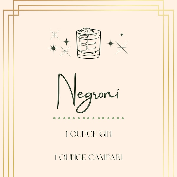 Negroni, Cocktail Recipe, Digital Print, Wall Art, Digital Download, Instant Art Download