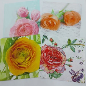 Set of 2 or 4 individual decoupage napkins. Flowers roses craft napkin for decoupage scrapbook mixed media arts and crafts