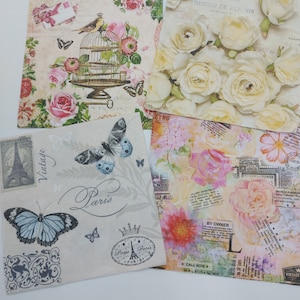 Set of 2 or 4 individual decoupage napkins. Vintage Bird on cage flower craft napkin, for decoupage, scrapbook, mixed media, arts and crafts