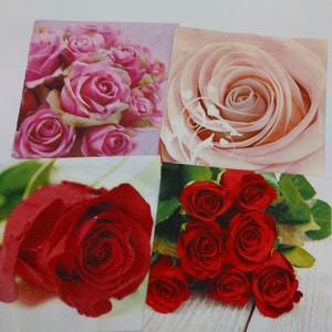 Set of 2 or 4 individual decoupage napkins. Pink red roses craft napkin, for decoupage, scrapbook, mixed media, arts and crafts