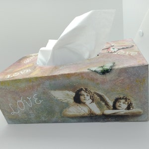 tissue box, rectangular, vintage, old style, hand made, hand decorated, decoupage, special gift, unique