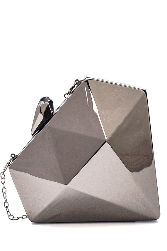 Metal Platinum Clutch Evening Bag Bridal Luxury Wedding Event