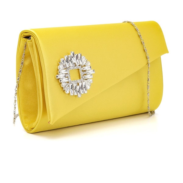 Grand sac de soirée jaune en pierre carrée / pochette de soirée de mariage de luxe nuptiale / pochette en cuir, sac à main en cuir, pochette à fermeture éclair