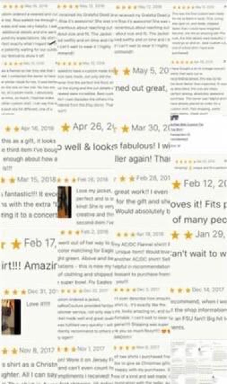 May include: A collage of customer reviews with star ratings. The reviews are in a variety of fonts and sizes, with dates and names visible. The overall theme suggests positive customer experiences with a product or service.