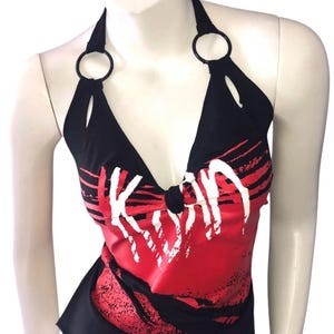 KORN Neckholder T-Shirt Top Metal Rock Punk Goth Konzert Upcycled überarbeiteter zweckentfremdeter Schnitt shredded Festival Distressed Shirt Bild 7