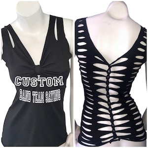 CUSTOM Made To Order Cut Weave Back Tank Top Tshirt shredded cut up distressed re-vamped up-cycled sexy shirt