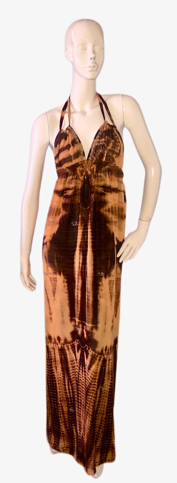 Brown TIE DYE Lux Beaded Maxi Dress - Etsy