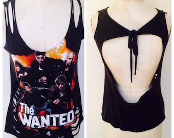 THE WANTED Cut-Up-Cut-Out-Shredded Vintage re-vamped up-cycled Distressed Band T-Shirt Top
