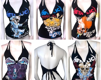 METALLICA Band HALTER Tshirt Top Concert music festival custom cut up shredded distressed up-cycled re-vamped sexy halter Metallica band top