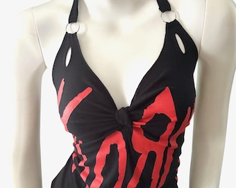 KORN T-shirt HALTER Top cut up distressed re-vamped up-cycled vintage concert metal band festival concert t- shirt