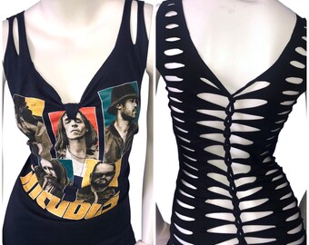 Camiseta INCUBUS con espalda de tejido cortado, camiseta de tirantes desgastada y recortada, renovada, camiseta vintage reciclada de banda de concierto para festivales, Saaks
