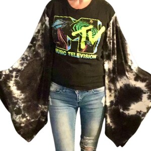 MTV TIE DYE Poncho Top up-cycled, re-vamped, distressed, shredded, sexy band, music festival, concert tank