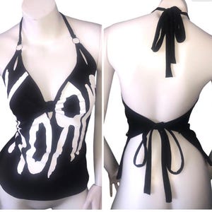 KORN Halter Tshirt Top metal rock punk goth concert upcycled reworked repurposed cut shredded festival distressed shirt
