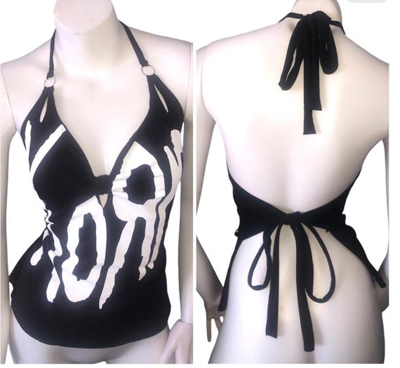 KORN Halter Tshirt Top metal rock punk goth concert upcycled reworked repurposed cut shredded festival distressed shirt