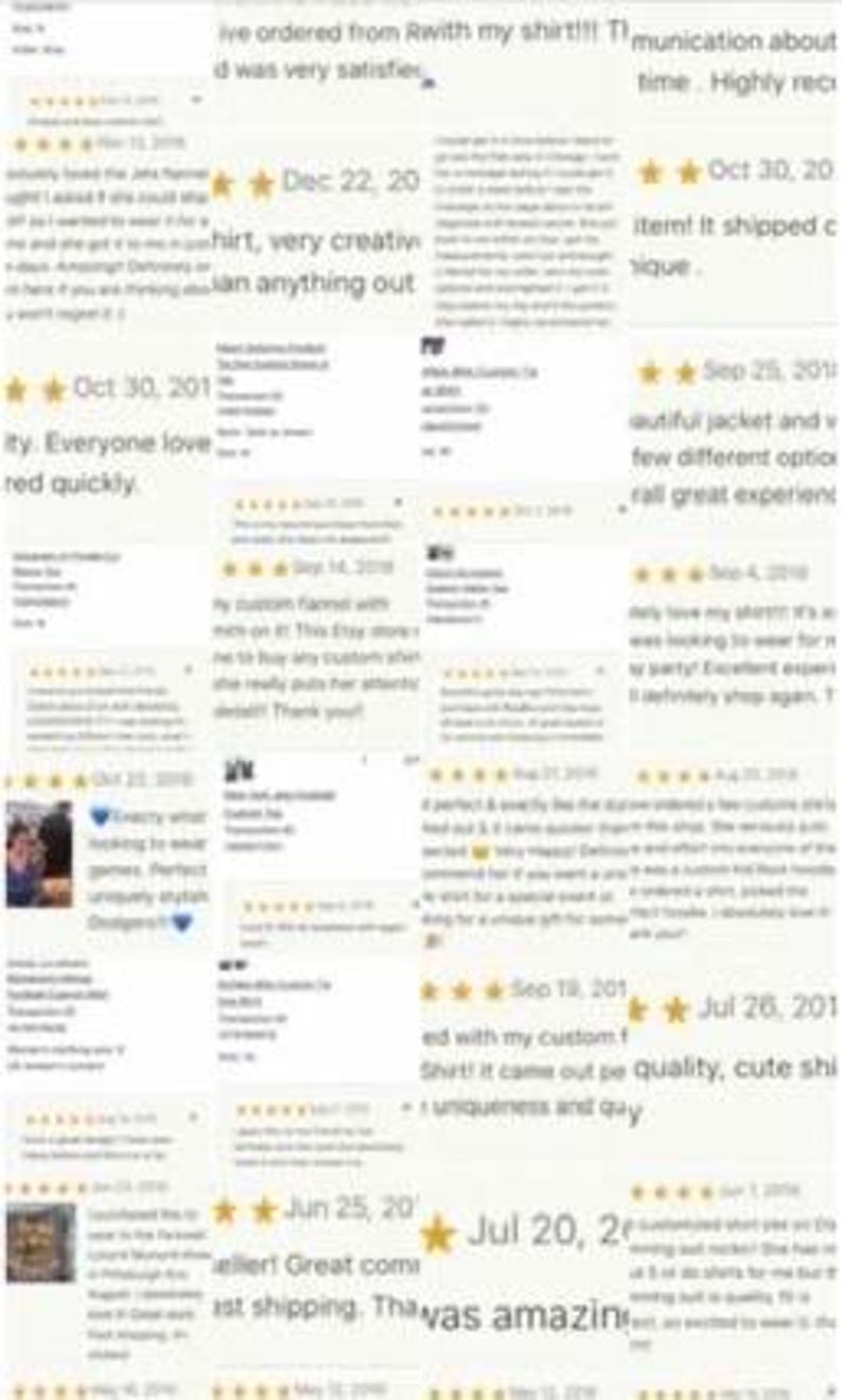May include: A collage of customer reviews with star ratings and text. The reviews are in a variety of fonts and sizes, with dates ranging from 2019 to 2021. The reviews appear to be positive, with phrases like "very creative" and "amazing".