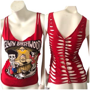 SELWYN BIRCHWOOD Pick Your Poison Cut Up Cut Weave Back Shredded  CONCERT T-Shirt Top