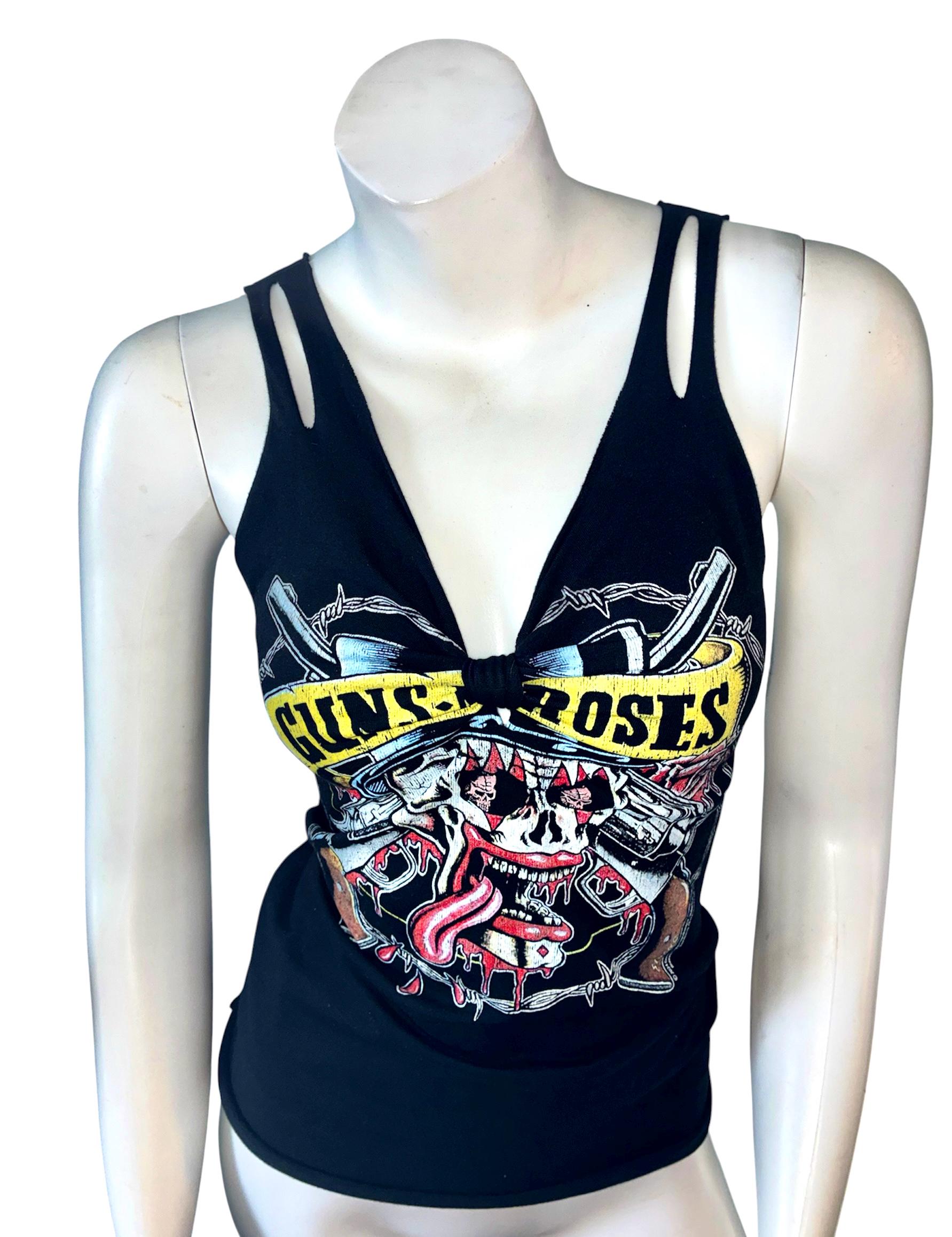 GUNS N ROSES Cut Weave Back Rock T-shirt Top Custom Shredded