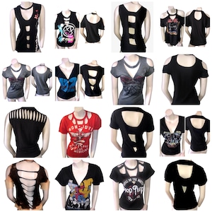 CUSTOM Made To Order CUT OUT  T-Shirt Top cut up concert band team sport sexy fun unique rare shredded distressed revamped upcycled custom