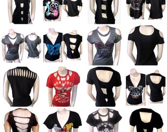 CUSTOM Made To Order CUT OUT  T-Shirt Top cut up concert band team sport sexy fun unique rare shredded distressed revamped upcycled custom