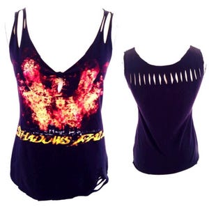 SHADOWS FALL Heavy Metal Rock Band Cut Up Cut Out Shredded  Vintage re-vamped up-cycled distressed band T-Shirt Top