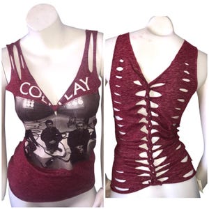 COLD PLAY Size S Cut Weave Back T-shirt Top Concert festival metal band cut shredded sexy revamped upcycled custom shirt