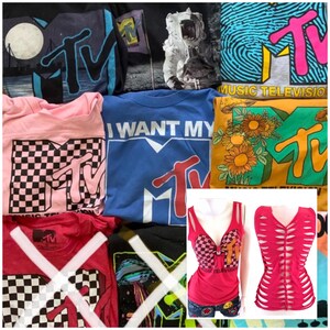 MTV  Custom Made to Order Cut up, weave, T-shirt , Top up-cycled, re-vamped, distressed, shredded, sexy band, music festival, concert tank