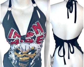 IRON MAIDEN Halter Tshirt Top concert festival sexy fun custom cut up shredded distressed re-vamped tee