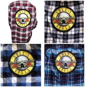 GUNS N ROSES Patch Flannel Shirt rock band button custom grunge punk goth concert custom distressed reworked repurposed