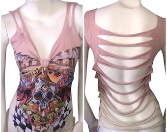 METALLICA Band teruggesneden tank-t-shirt top versnipperd aangepaste band concert verscheurd sexy up-cycled opnieuw opgewaardeerd verontrust