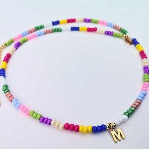 Colorful Beaded Necklace with Name Initial, Personalized Necklace, Custom Beaded Rainbow Jewelry, Initial Jewelry, Gift for Her, Girlfriend
