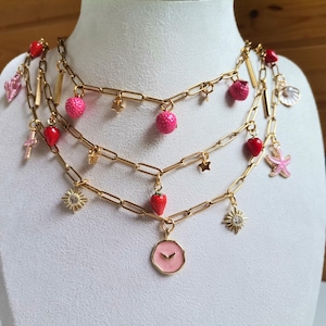 Custom Charm Necklace: 18k Gold Plated, Enamel Charms