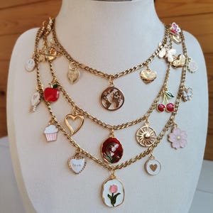 Custom Charm Necklace: 18k Gold Plated, Enamel Charms