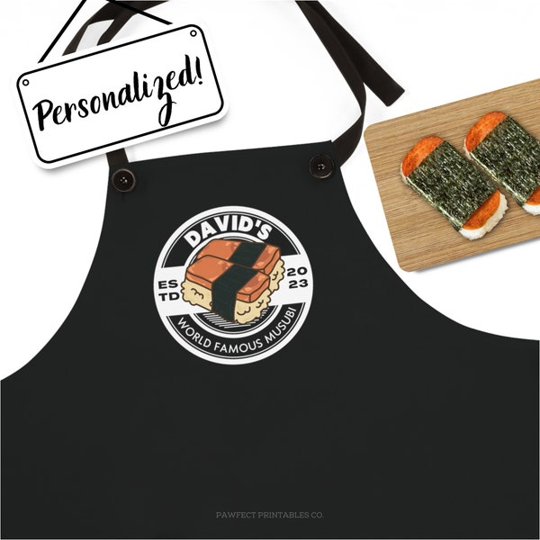 Personalized Spam Musubi Apron, Spam Musubi Gifts, Hawaiian Food Gift, Hawaii Island Kitchen, Chef Apron, World Famous Apron