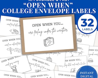Open When College Envelopes Bestseller Printable, College Survival Kit Tags, College Care Package Ideas, High School Graduation Gift