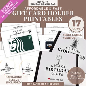 Verjaardag kerstcadeaukaarthouders, afdrukbare verjaardagscadeaukaart, voor wanneer je nodig hebt Cadeaubonnen, onderhoudspakketten, lastminutecadeaus