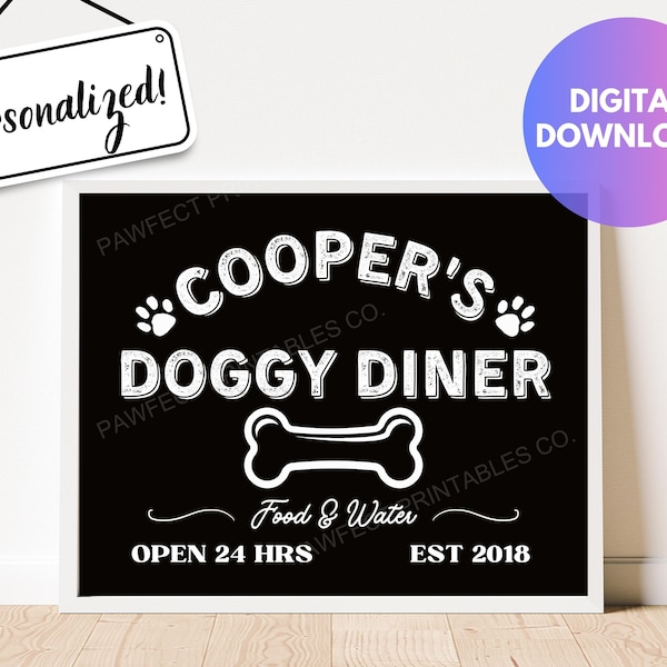 Benutzerdefinierte Doggy Diner Zeichen, Hundemama Geschenk, personalisiertes Hundegeschenk, personalisiertes Hundefutter Stand Zeichen, Haustier Futterstation Zeichen, personalisiertes Hundegeschenk