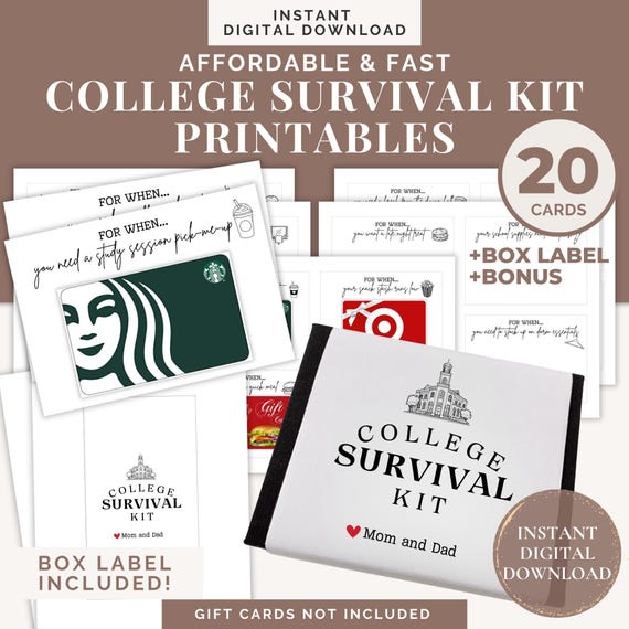 College Survival Kits Printable Gift Card Holder for College Students, High School Graduation Gift Card Holder, College Care Packages
