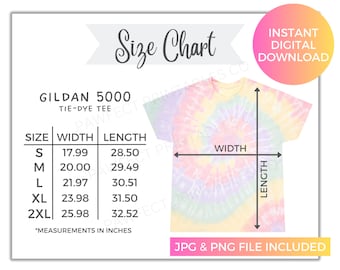 Gildan 5000 Tie Dye Shirt Size Chart Mockup (Digital Download)