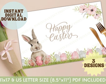Easter Placemat Printable, Watercolor Easter Bunny, Easter Decor, Easter Bunny Placemat, Easter Table Settings, Easter Bunny Place Setting