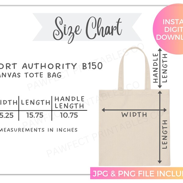 Tote Bag Size Chart Etsy