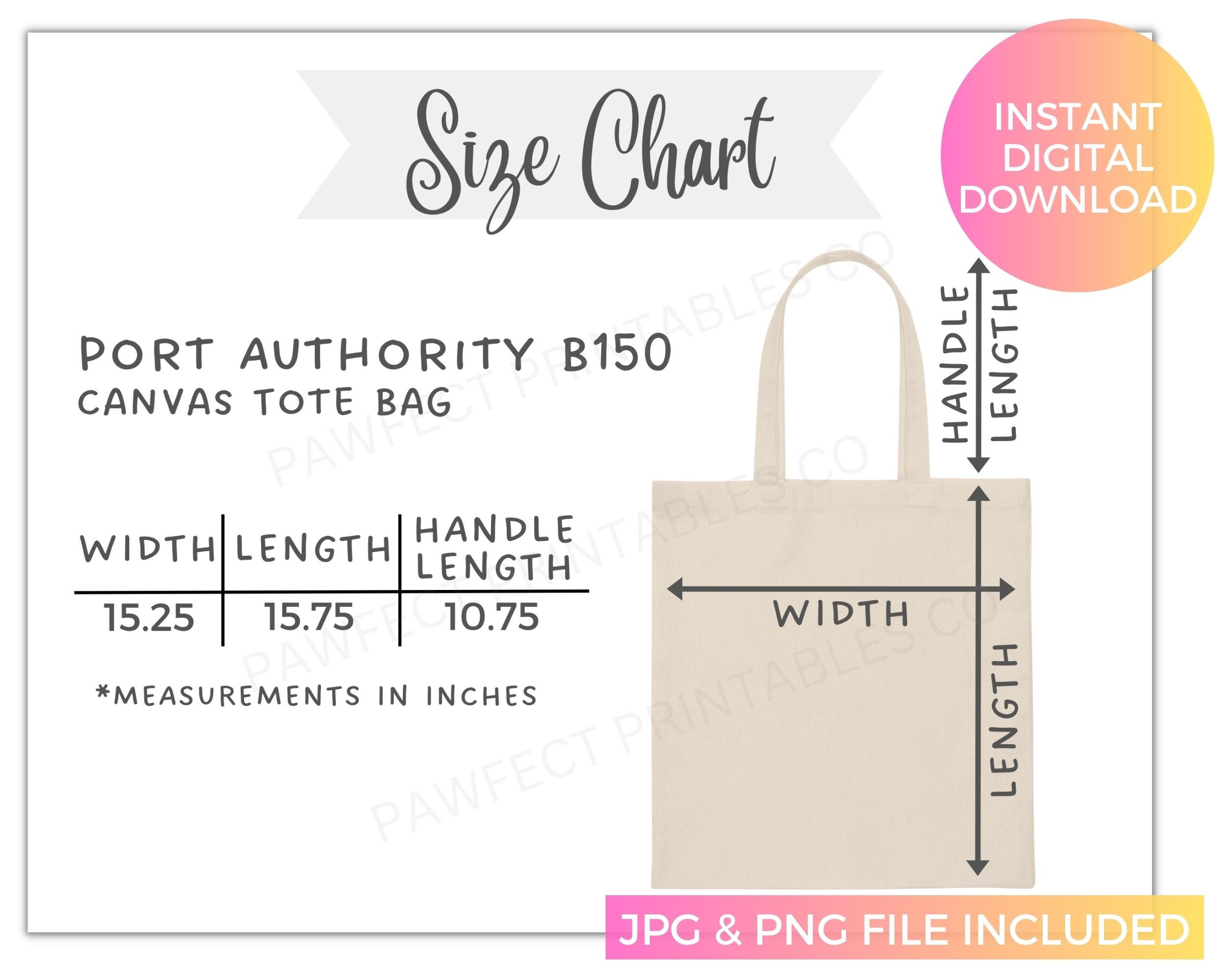 Canvas Tote Bag Size Chart Port Authority B150 Tote Bag Mockup 