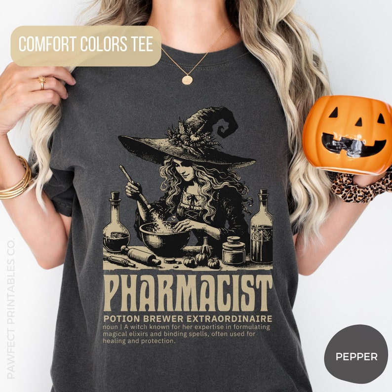 Pharmacist Shirt, Pharmacy Tech Shirt, Comfort Colors Witch Shirt, Pharmacy Technician Gifts, Pharmacist Tshirt, Salem Shirt, Halloween Tee image 1