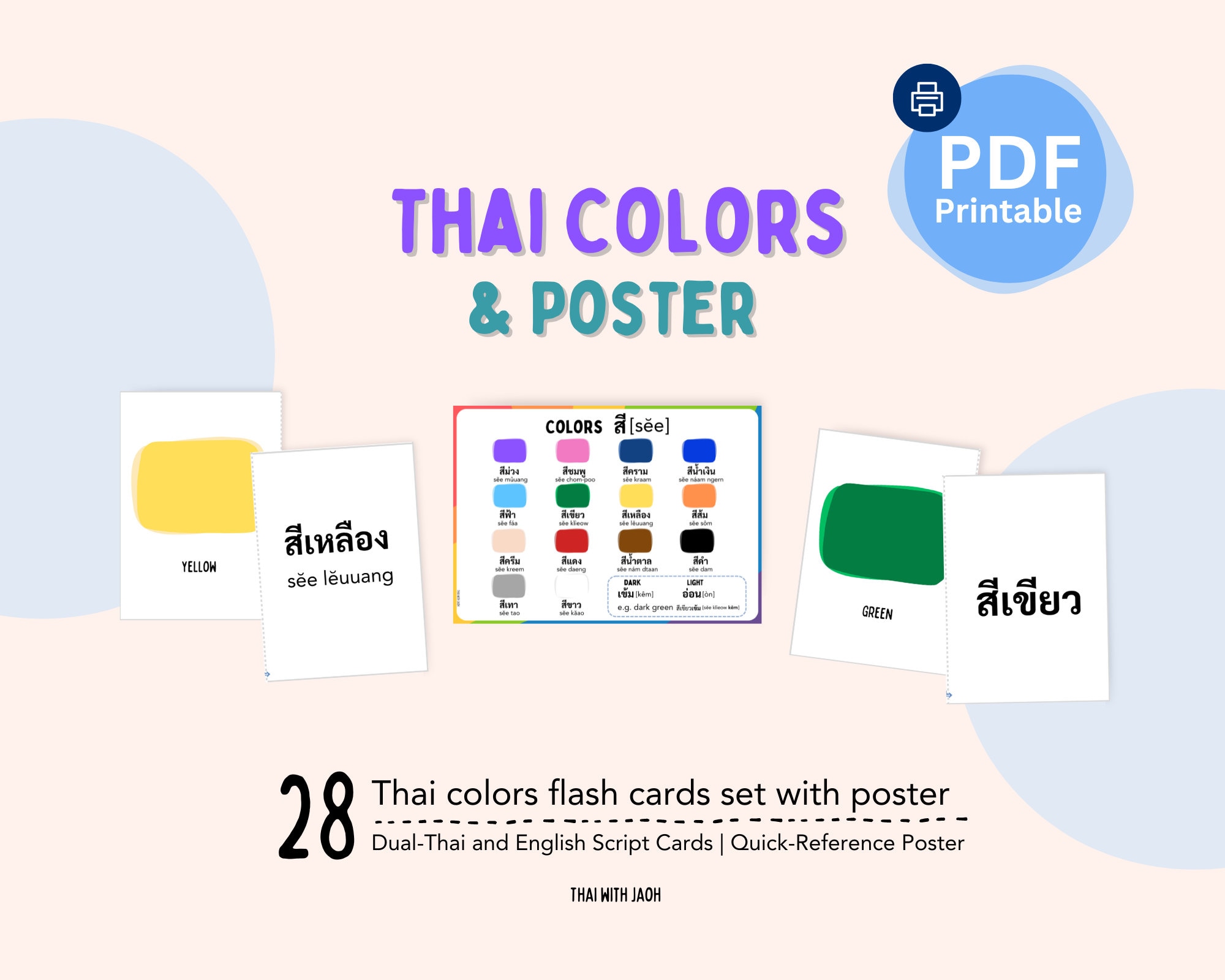 28 Thai Colors Flash Cards Set With Poster. - Etsy