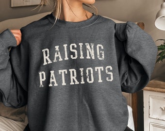 Raising Patriots Sweatshirt Vintage Style, American Mama Sweater, Military Wife Gifts for New Mom, Varsity USA Shirt Motherhood