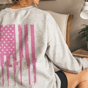 Second Amendment Sweatshirt for Women, Pink Firearm Back Design Sweater, Conservative Wife Gift, 2A Right to Bear Arms Shirt Political NRA
