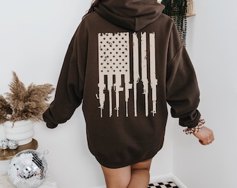 2nd That Rifle American Flag Hoodie, Firearm Back Design Hooded Sweatshirt, Second Amendment Gifts, 2A Right to Bear Arms Political Shirts