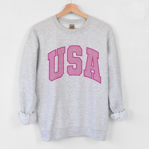 Moletom vintage universitário dos EUA, suéter americano patriótico para mulheres, camisa com letras maiúsculas retrô americana da moda, presentes de aniversário para esposas tradicionais