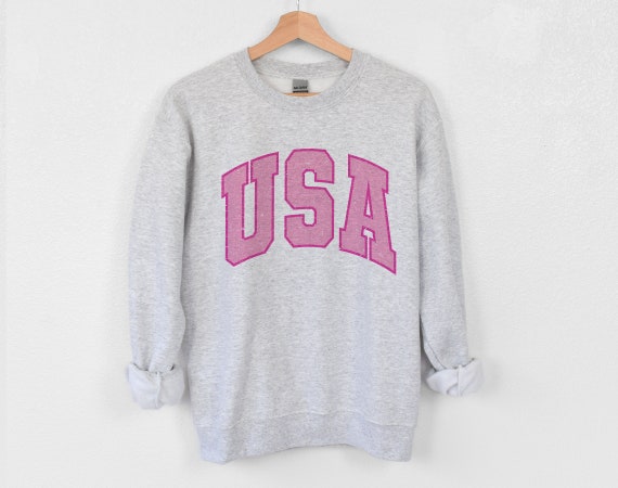 USA Vintage Varsity Sweatshirt, Patriotic American Sweater for Women, Trendy Retro Americana Block Letter Shirt, Trad Wife Birthday Gifts